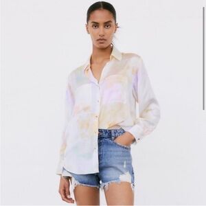 Zara sz XL pastel rainbow satin shirt
